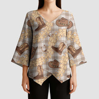 Khaki Palaka Hawaii Cowboy Kimono Sleeve Blouse Puakenikeni Lei Paniolo Papale Seamless Vibes - Polynesian Pride