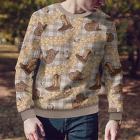 Khaki Palaka Hawaii Cowboy Ugly Christmas Sweater Puakenikeni Lei Paniolo Papale Seamless Vibes - Polynesian Pride