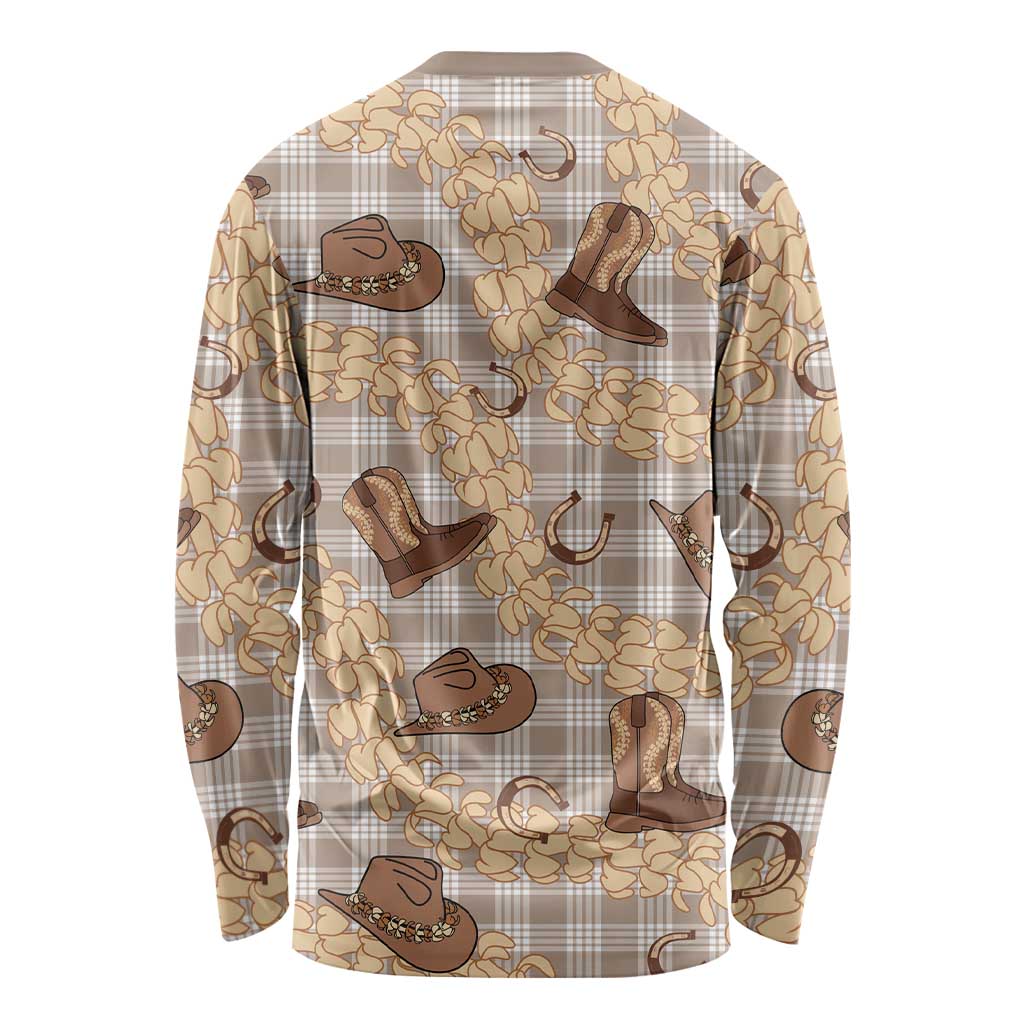 Khaki Palaka Hawaii Cowboy Long Sleeve Shirt Puakenikeni Lei Paniolo Papale Seamless Vibes - Polynesian Pride
