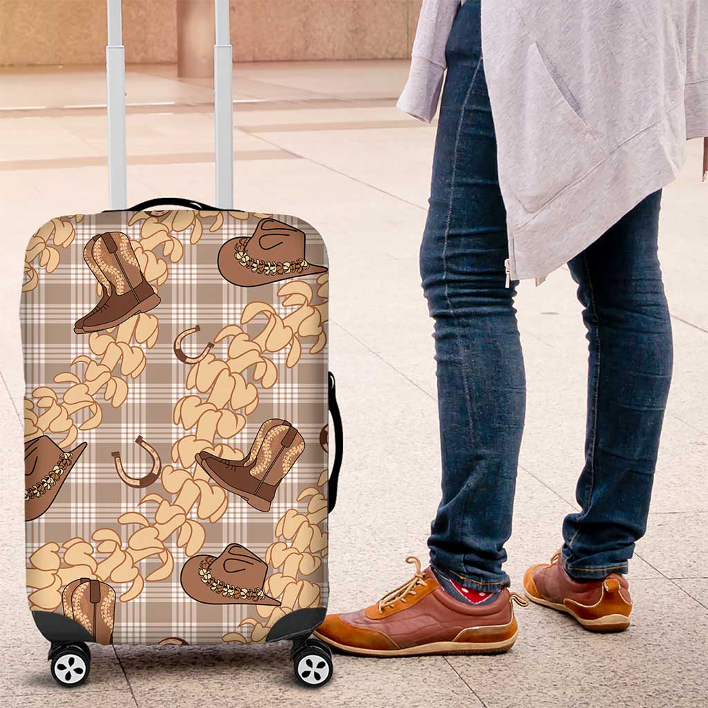 Khaki Palaka Hawaii Cowboy Luggage Cover Puakenikeni Lei Paniolo Papale Seamless Vibes - Polynesian Pride