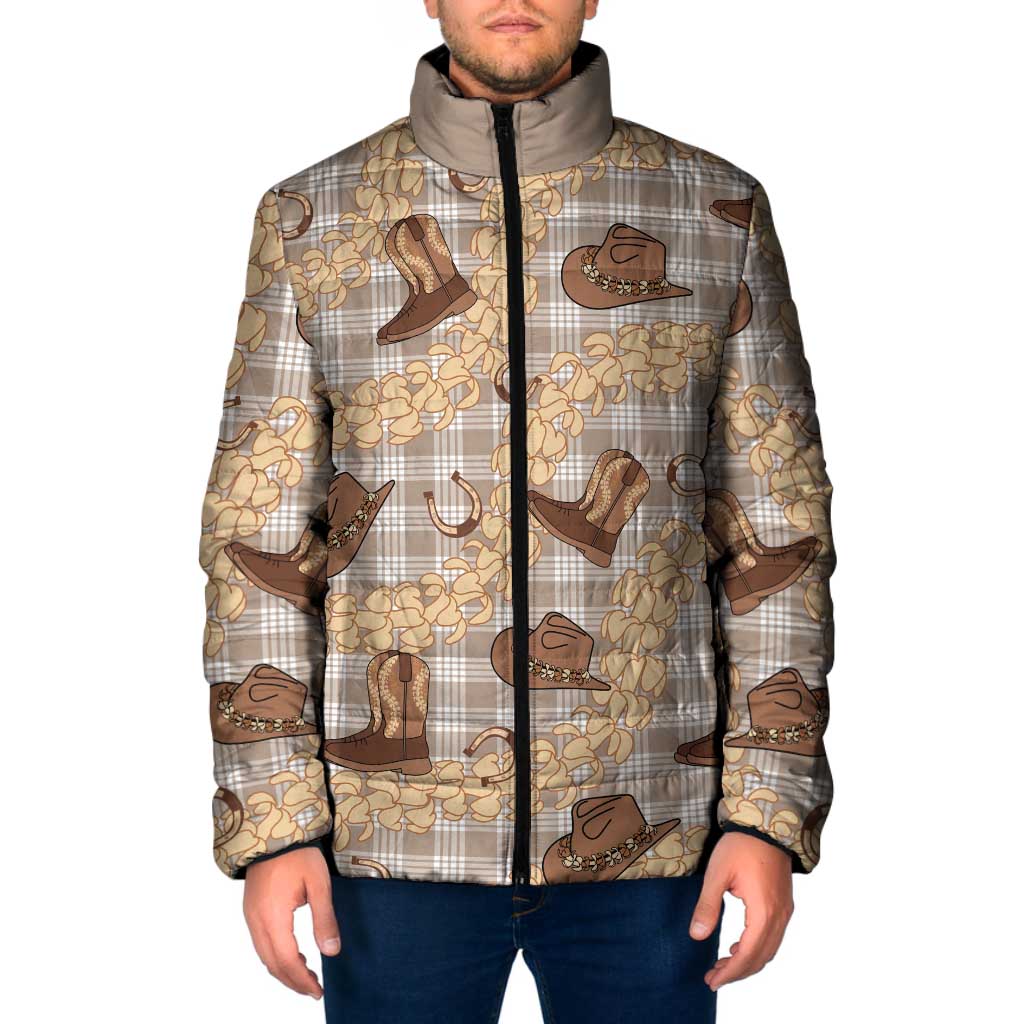 Khaki Palaka Hawaii Cowboy Padded Jacket Puakenikeni Lei Paniolo Papale Seamless Vibes - Polynesian Pride