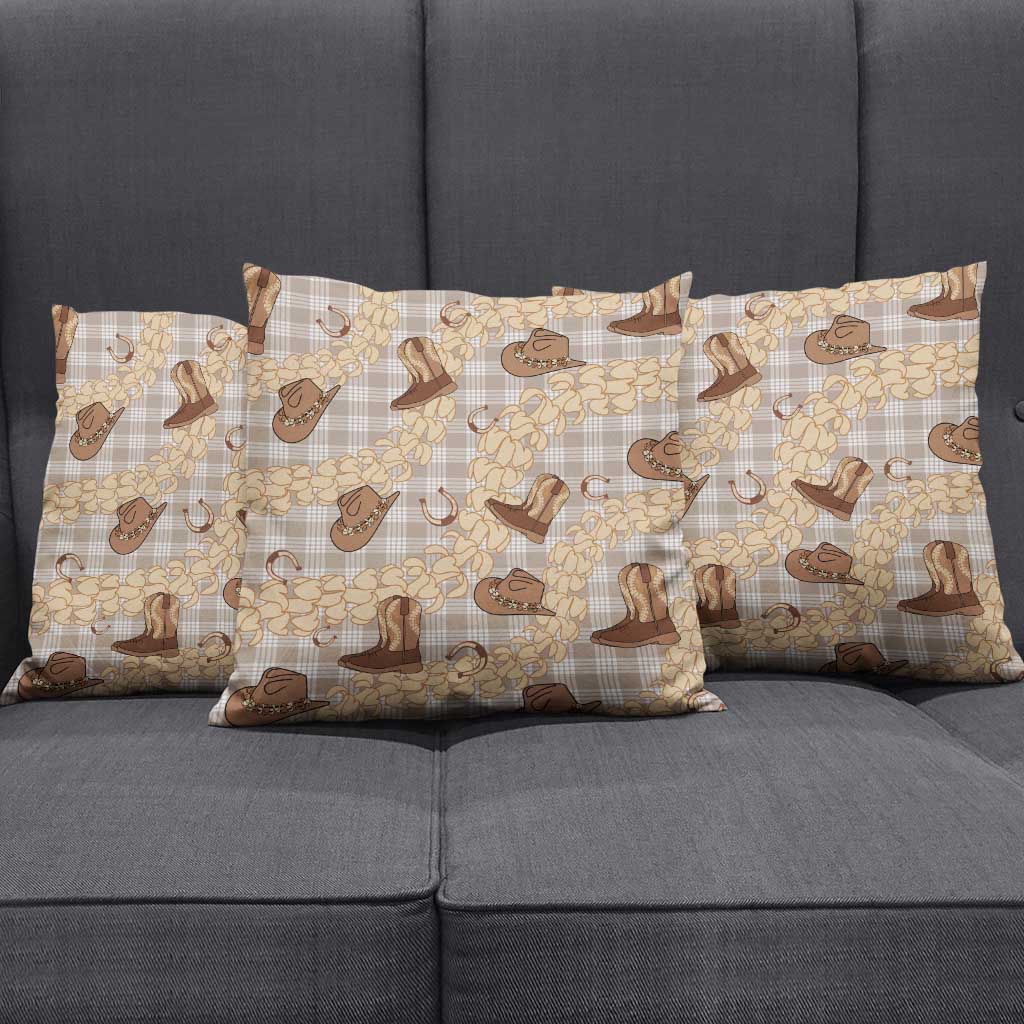 Khaki Palaka Hawaii Cowboy Pillow Cover Puakenikeni Lei Paniolo Papale Seamless Vibes - Polynesian Pride