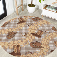 Khaki Palaka Hawaii Cowboy Round Carpet Puakenikeni Lei Paniolo Papale Seamless Vibes - Polynesian Pride