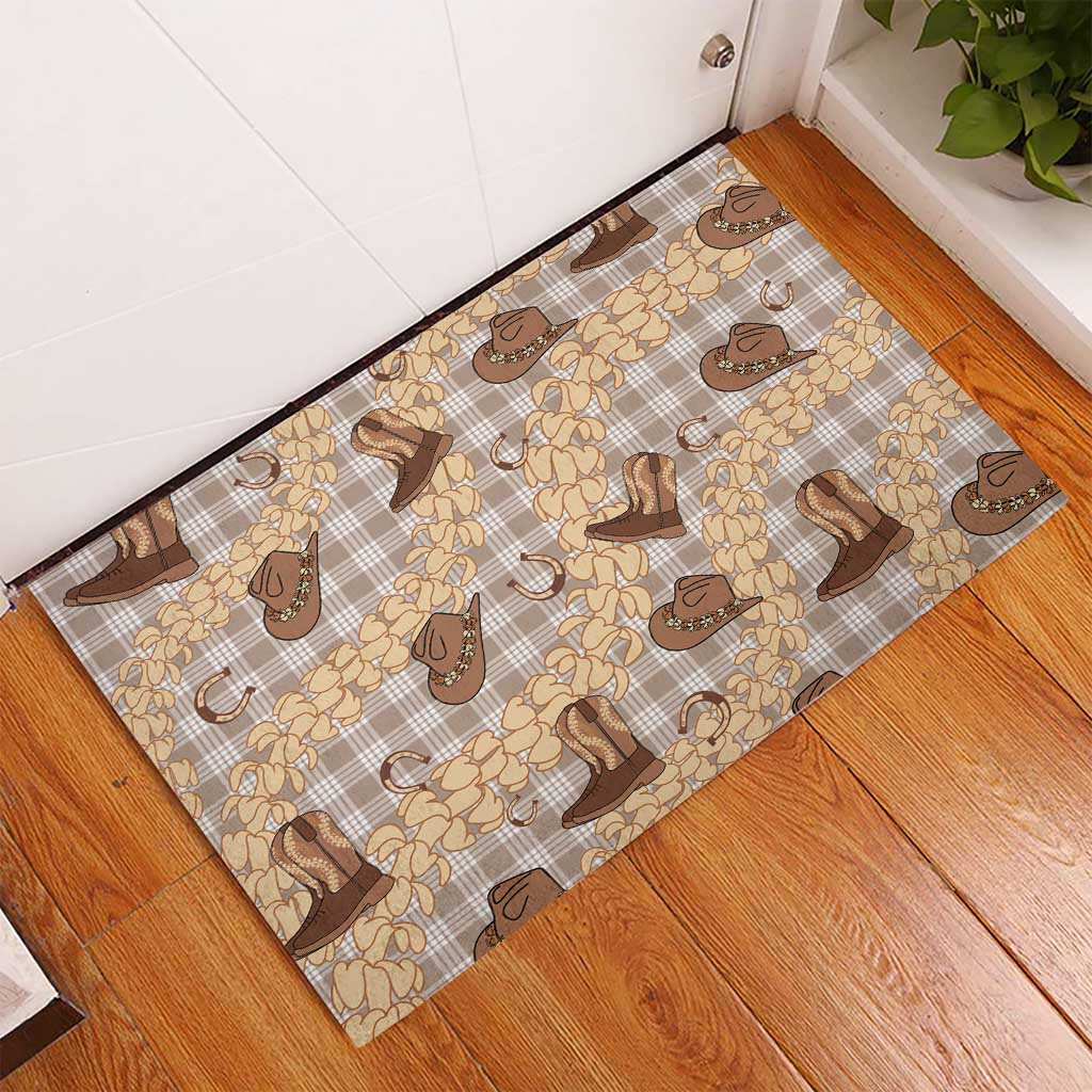 Khaki Palaka Hawaii Cowboy Rubber Doormat Puakenikeni Lei Paniolo Papale Seamless Vibes - Polynesian Pride