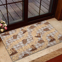 Khaki Palaka Hawaii Cowboy Rubber Doormat Puakenikeni Lei Paniolo Papale Seamless Vibes - Polynesian Pride