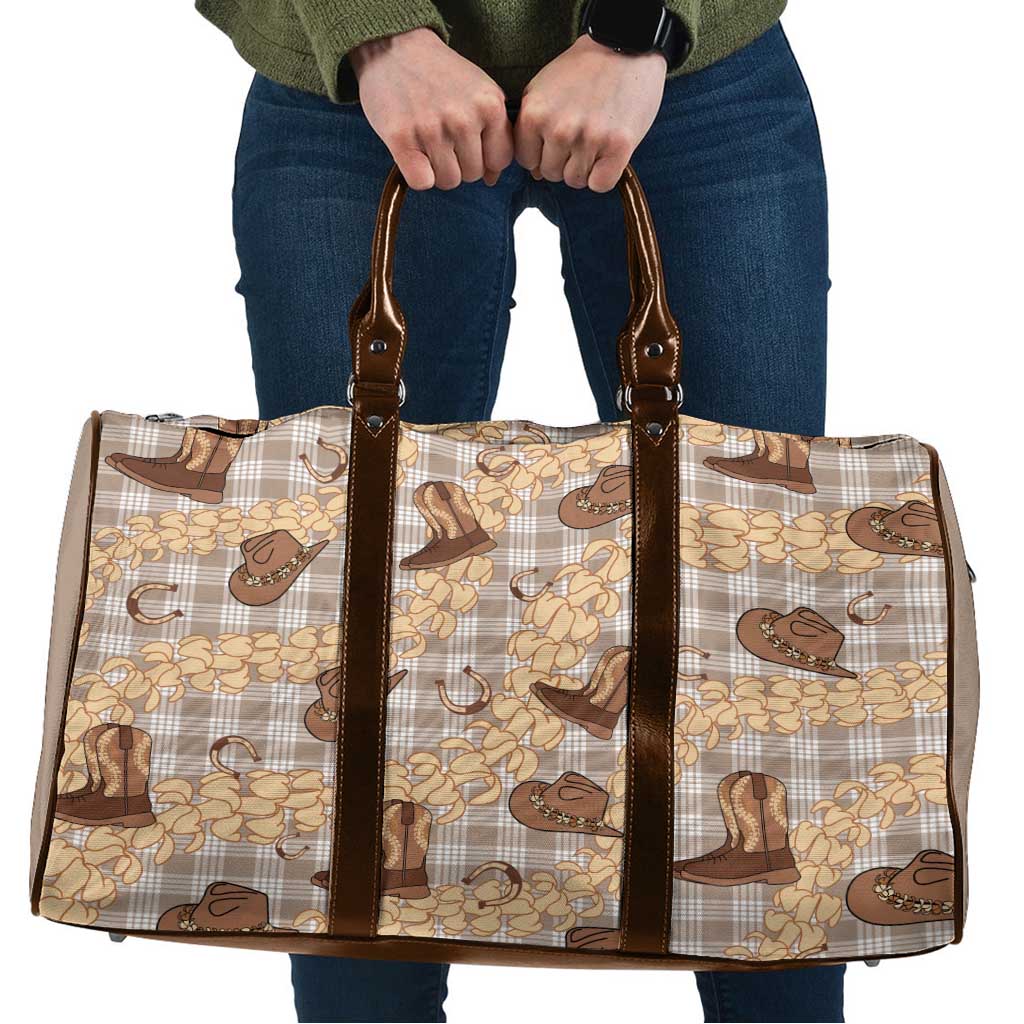 Khaki Palaka Hawaii Cowboy Travel Bag Puakenikeni Lei Paniolo Papale Seamless Vibes - Polynesian Pride