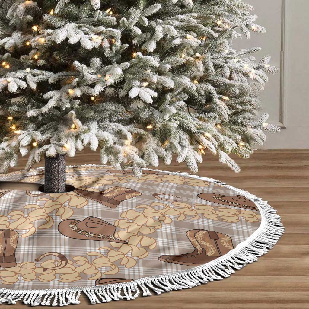 Khaki Palaka Hawaii Cowboy Tree Skirt Puakenikeni Lei Paniolo Papale Seamless Vibes - Polynesian Pride