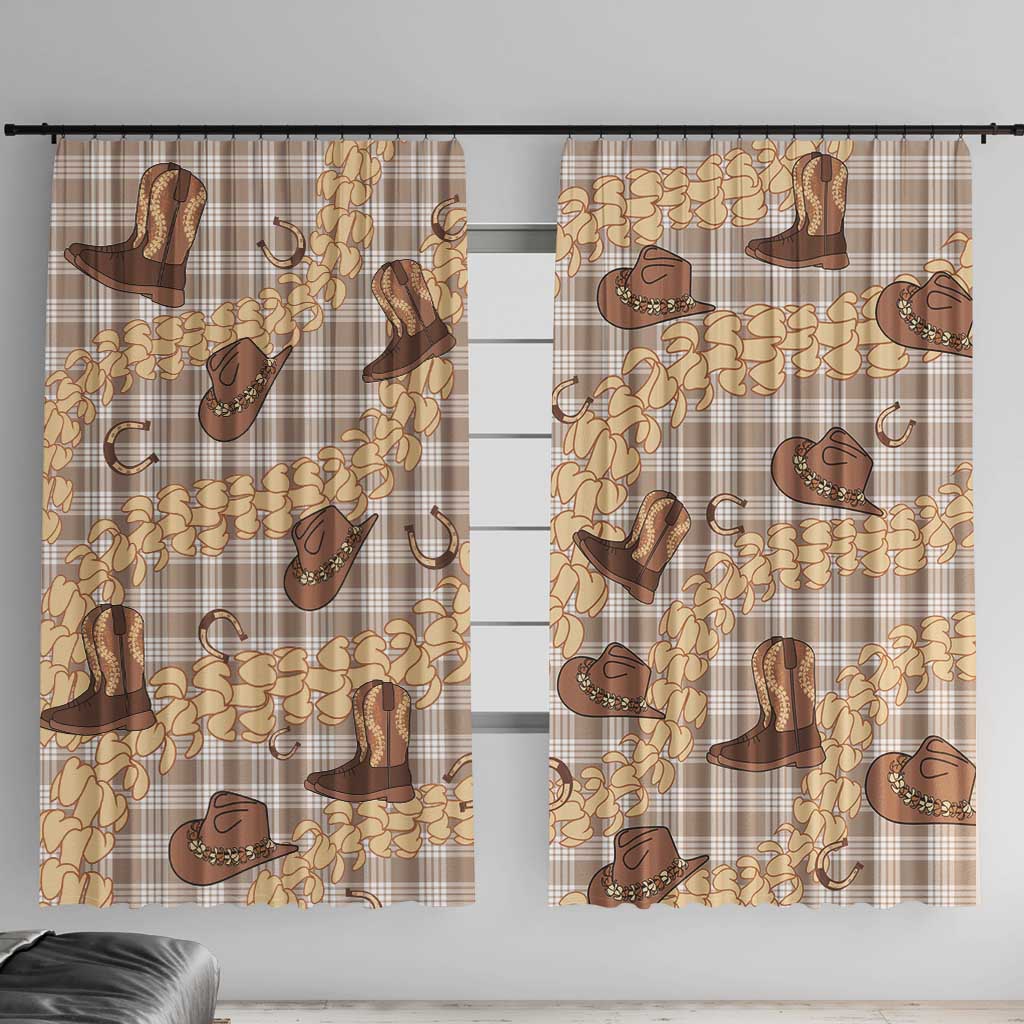 Khaki Palaka Hawaii Cowboy Window Curtain Puakenikeni Lei Paniolo Papale Seamless Vibes - Polynesian Pride