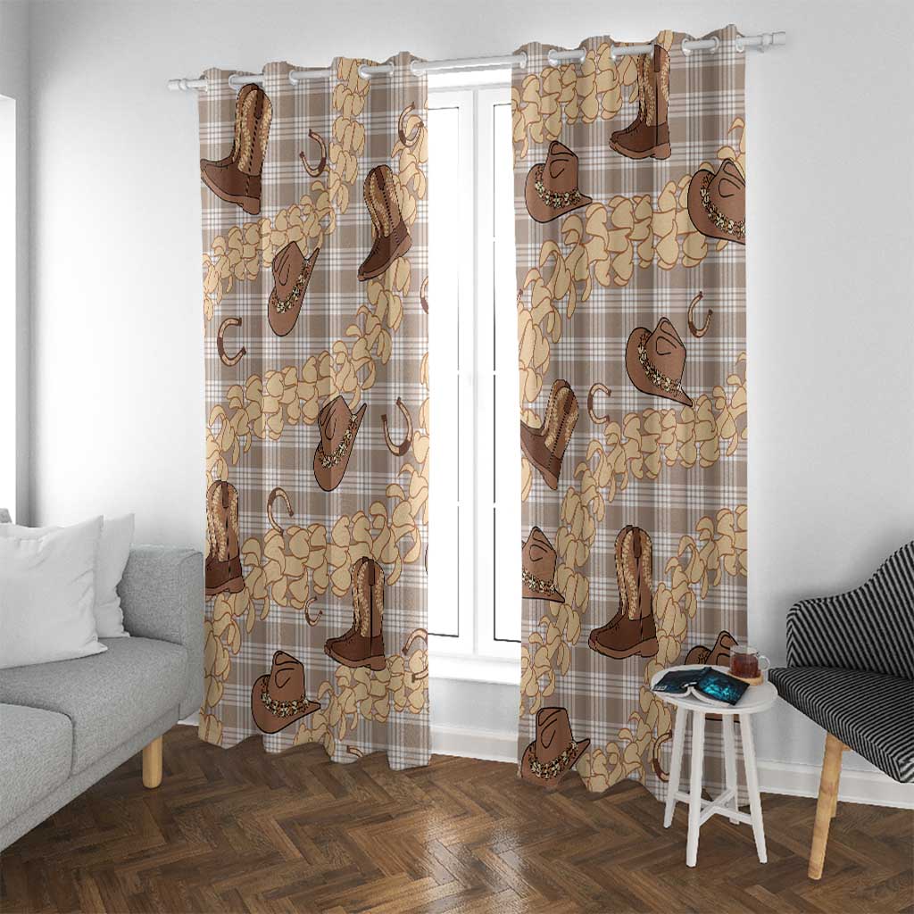 Khaki Palaka Hawaii Cowboy Window Curtain Puakenikeni Lei Paniolo Papale Seamless Vibes - Polynesian Pride