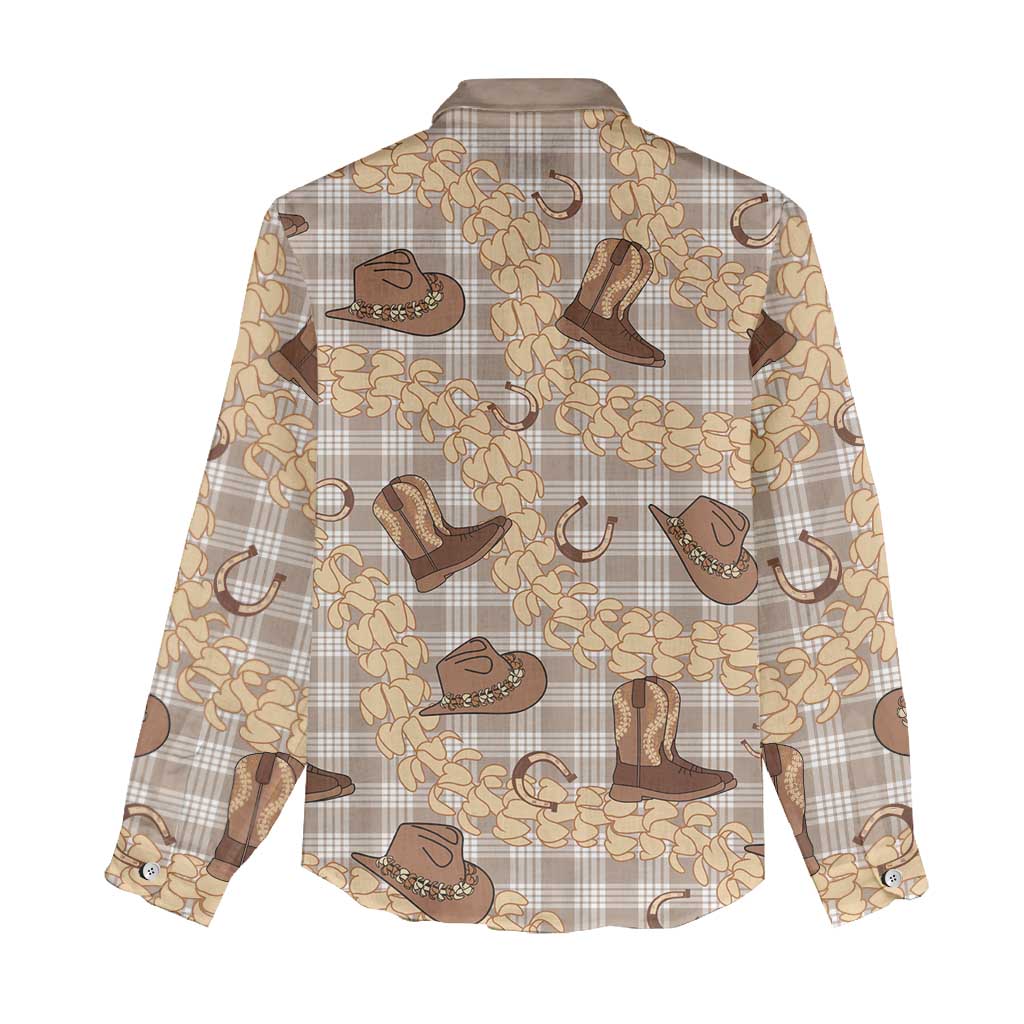 Khaki Palaka Hawaii Cowboy Women Casual Shirt Puakenikeni Lei Paniolo Papale Seamless Vibes - Polynesian Pride