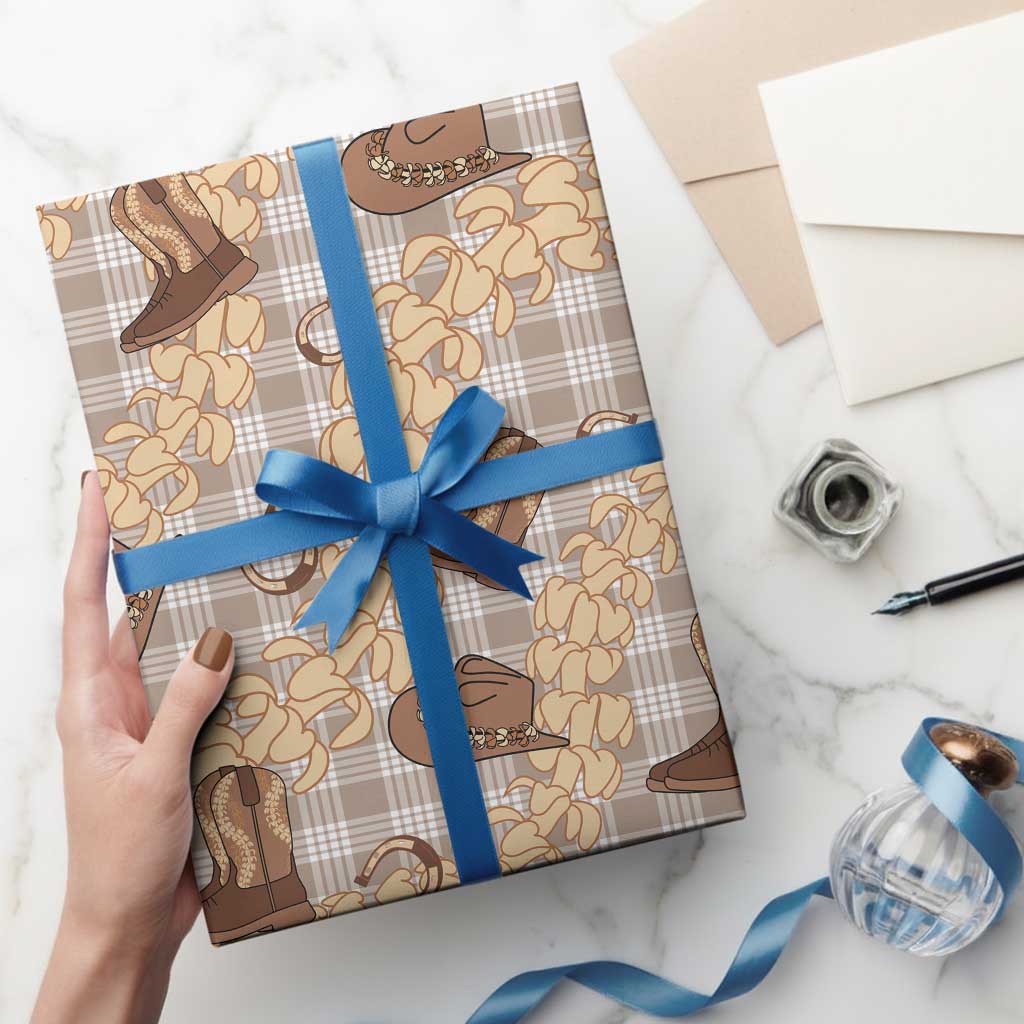 Khaki Palaka Hawaii Cowboy Wrapping Paper Puakenikeni Lei Paniolo Papale Seamless Vibes - Polynesian Pride