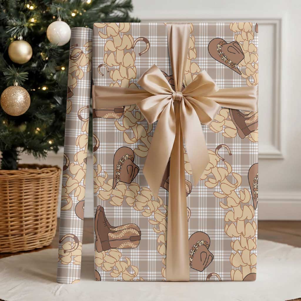 Khaki Palaka Hawaii Cowboy Wrapping Paper Puakenikeni Lei Paniolo Papale Seamless Vibes - Polynesian Pride