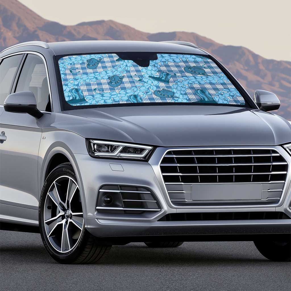 Cyan Palaka Hawaii Cowboy Auto Sun Shade Puakenikeni Lei Paniolo Papale Seamless Vibes - Polynesian Pride