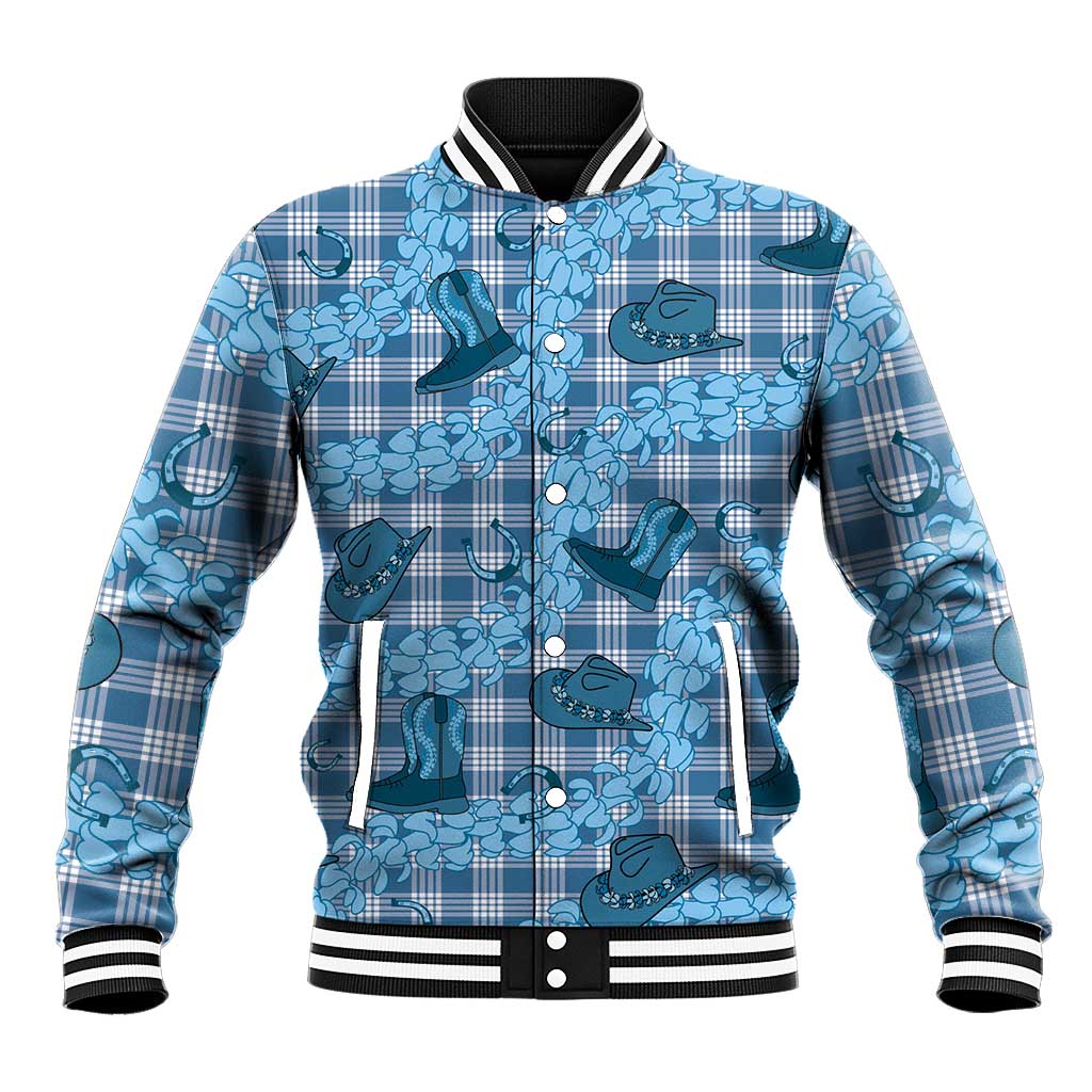 Cyan Palaka Hawaii Cowboy Baseball Jacket Puakenikeni Lei Paniolo Papale Seamless Vibes - Polynesian Pride