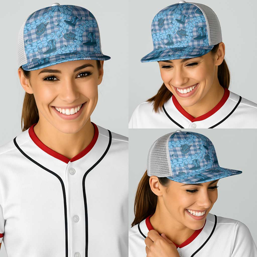 Cyan Palaka Hawaii Cowboy Baseball Net Cap Puakenikeni Lei Paniolo Papale Seamless Vibes - Polynesian Pride