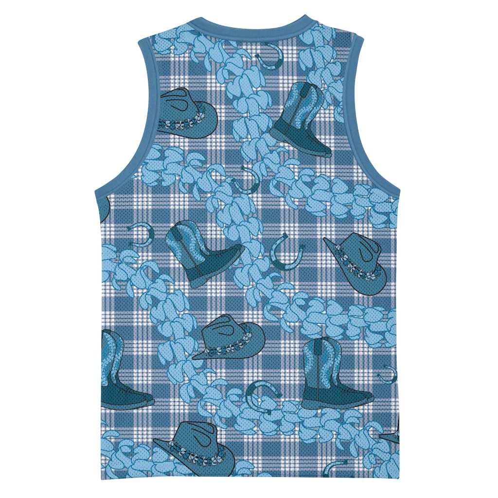 Cyan Palaka Hawaii Cowboy Basketball Jersey Puakenikeni Lei Paniolo Papale Seamless Vibes - Polynesian Pride