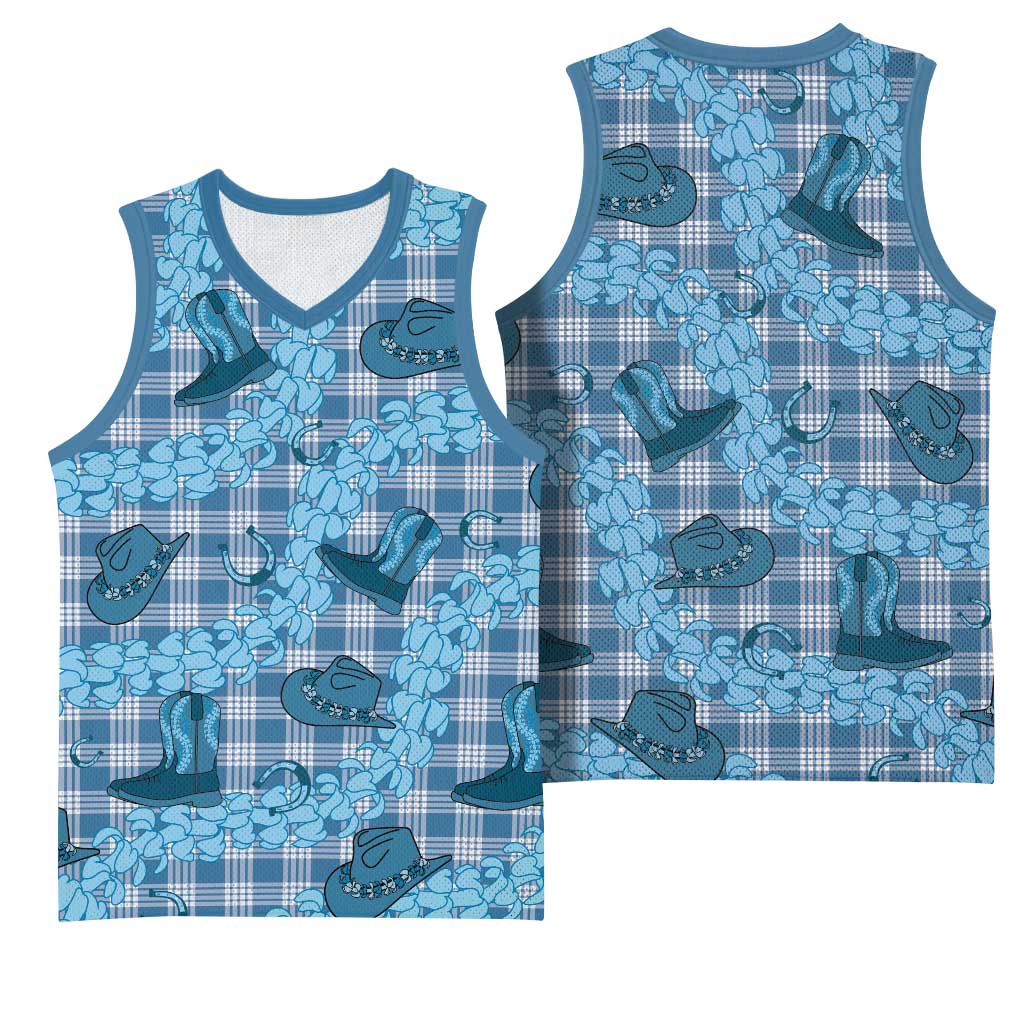 Cyan Palaka Hawaii Cowboy Basketball Jersey Puakenikeni Lei Paniolo Papale Seamless Vibes - Polynesian Pride