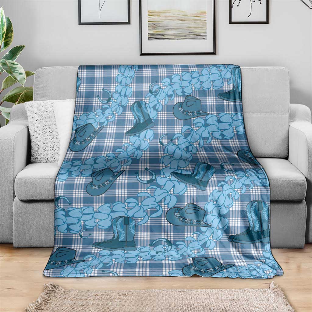 Cyan Palaka Hawaii Cowboy Blanket Puakenikeni Lei Paniolo Papale Seamless Vibes - Polynesian Pride