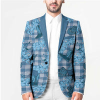 Cyan Palaka Hawaii Cowboy Blazer Puakenikeni Lei Paniolo Papale Seamless Vibes - Polynesian Pride