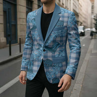 Cyan Palaka Hawaii Cowboy Blazer Puakenikeni Lei Paniolo Papale Seamless Vibes - Polynesian Pride