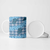 Cyan Palaka Hawaii Cowboy Ceramic Mug Puakenikeni Lei Paniolo Papale Seamless Vibes - Polynesian Pride