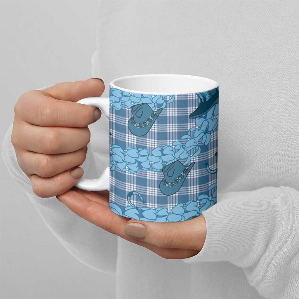 Cyan Palaka Hawaii Cowboy Ceramic Mug Puakenikeni Lei Paniolo Papale Seamless Vibes - Polynesian Pride