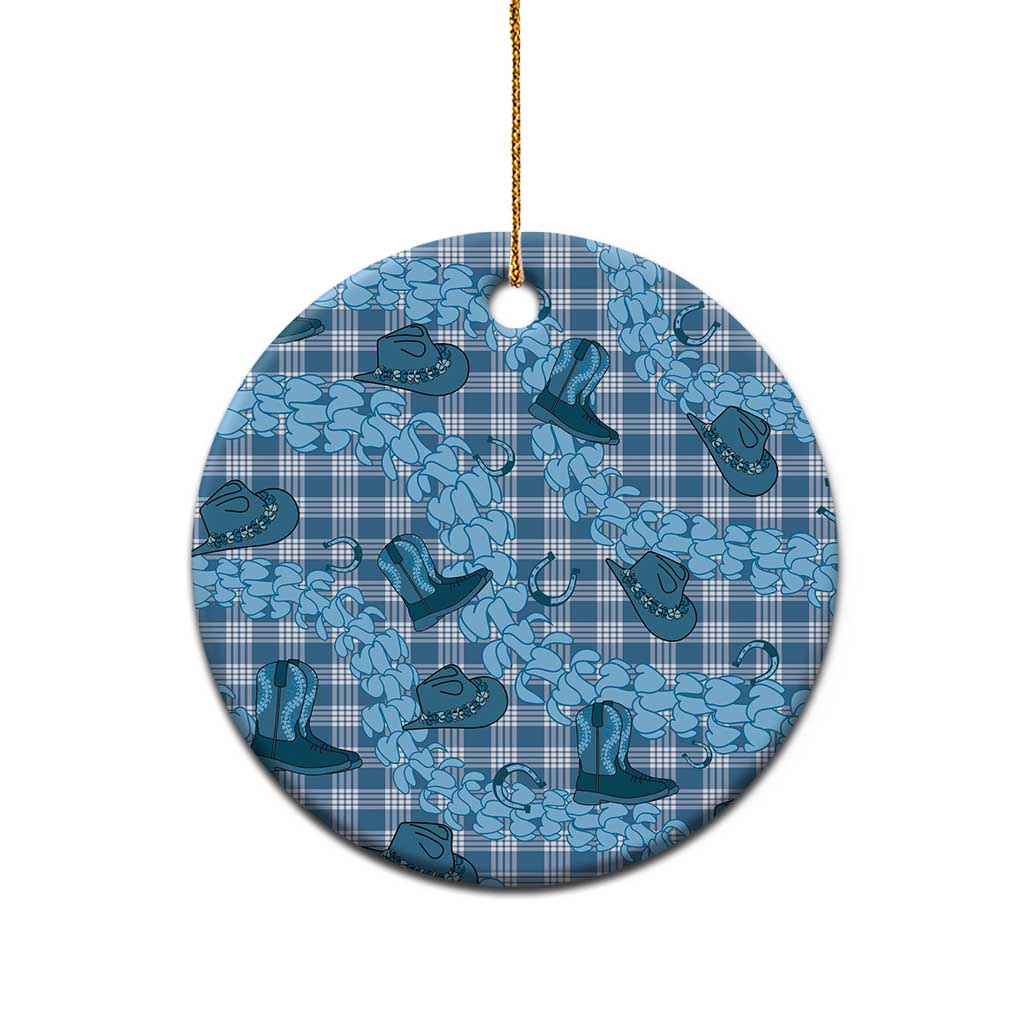 Cyan Palaka Hawaii Cowboy Ceramic Ornament Puakenikeni Lei Paniolo Papale Seamless Vibes - Polynesian Pride