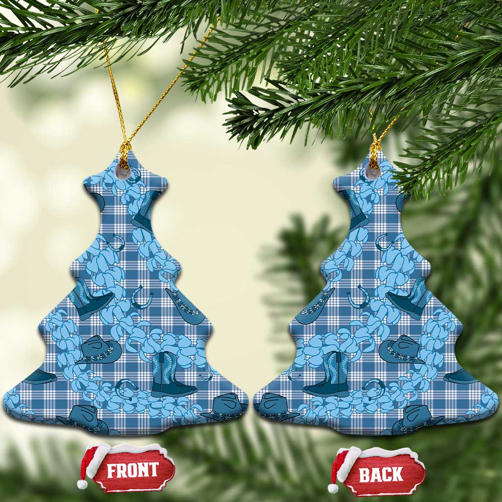 Cyan Palaka Hawaii Cowboy Ceramic Ornament Puakenikeni Lei Paniolo Papale Seamless Vibes - Polynesian Pride