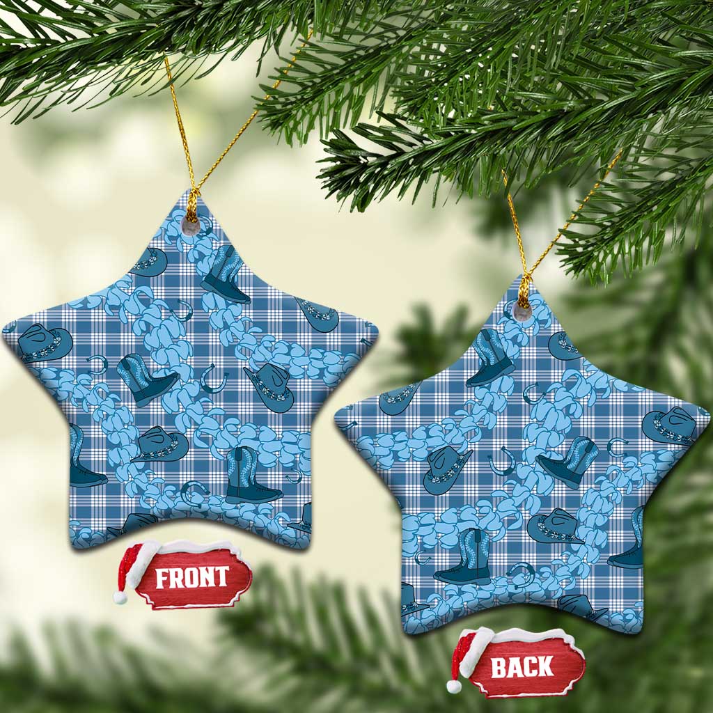 Cyan Palaka Hawaii Cowboy Ceramic Ornament Puakenikeni Lei Paniolo Papale Seamless Vibes - Polynesian Pride