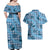 Cyan Palaka Hawaii Cowboy Couples Matching Off Shoulder Maxi Dress and Hawaiian Shirt Puakenikeni Lei Paniolo Papale Seamless Vibes - Polynesian Pride