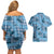 Cyan Palaka Hawaii Cowboy Couples Matching Off Shoulder Short Dress and Hawaiian Shirt Puakenikeni Lei Paniolo Papale Seamless Vibes - Polynesian Pride