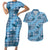 Cyan Palaka Hawaii Cowboy Couples Matching Short Sleeve Bodycon Dress and Hawaiian Shirt Puakenikeni Lei Paniolo Papale Seamless Vibes - Polynesian Pride