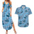 Cyan Palaka Hawaii Cowboy Couples Matching Summer Maxi Dress and Hawaiian Shirt Puakenikeni Lei Paniolo Papale Seamless Vibes - Polynesian Pride