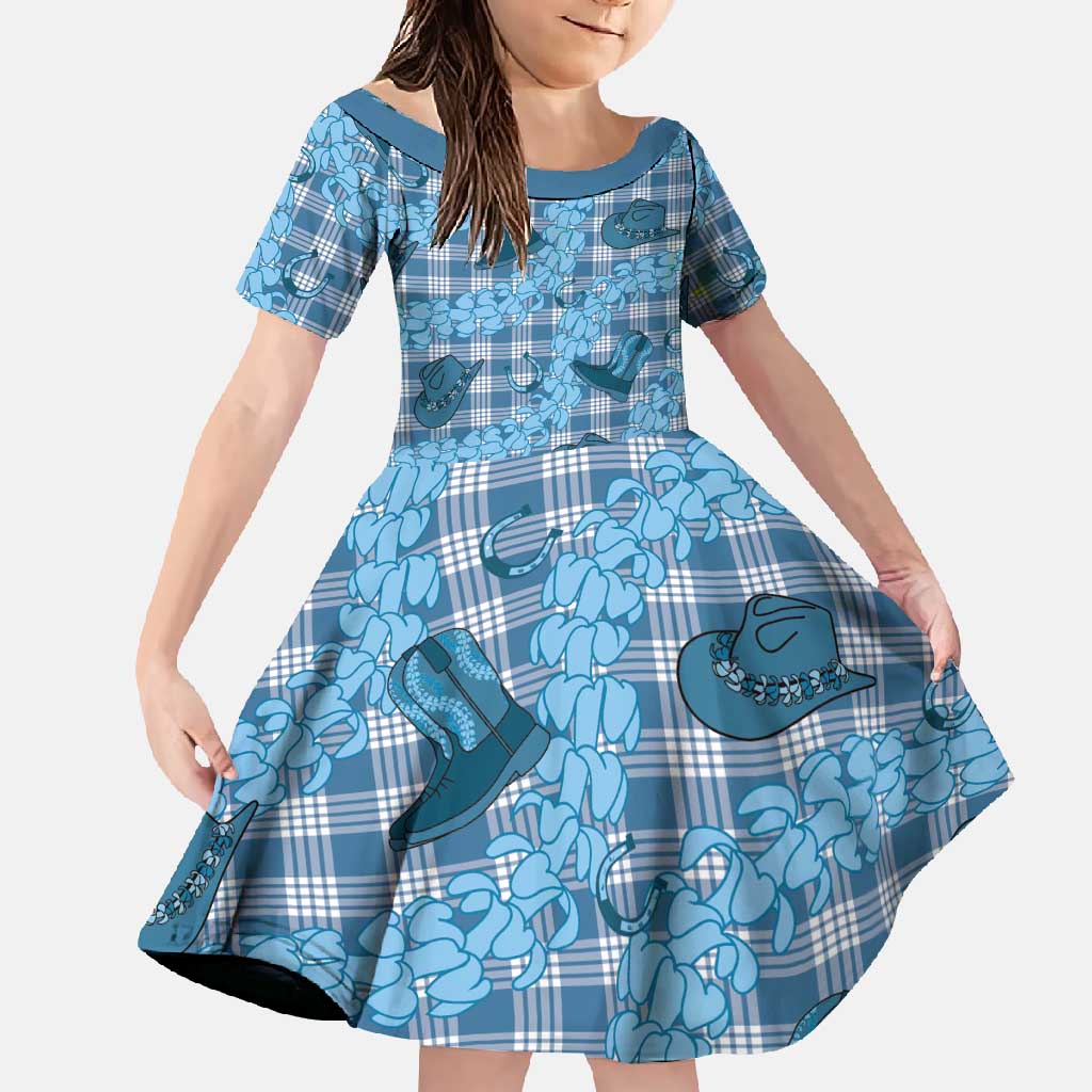 Cyan Palaka Hawaii Cowboy Family Matching Mermaid Dress and Hawaiian Shirt Puakenikeni Lei Paniolo Papale Seamless Vibes - Polynesian Pride