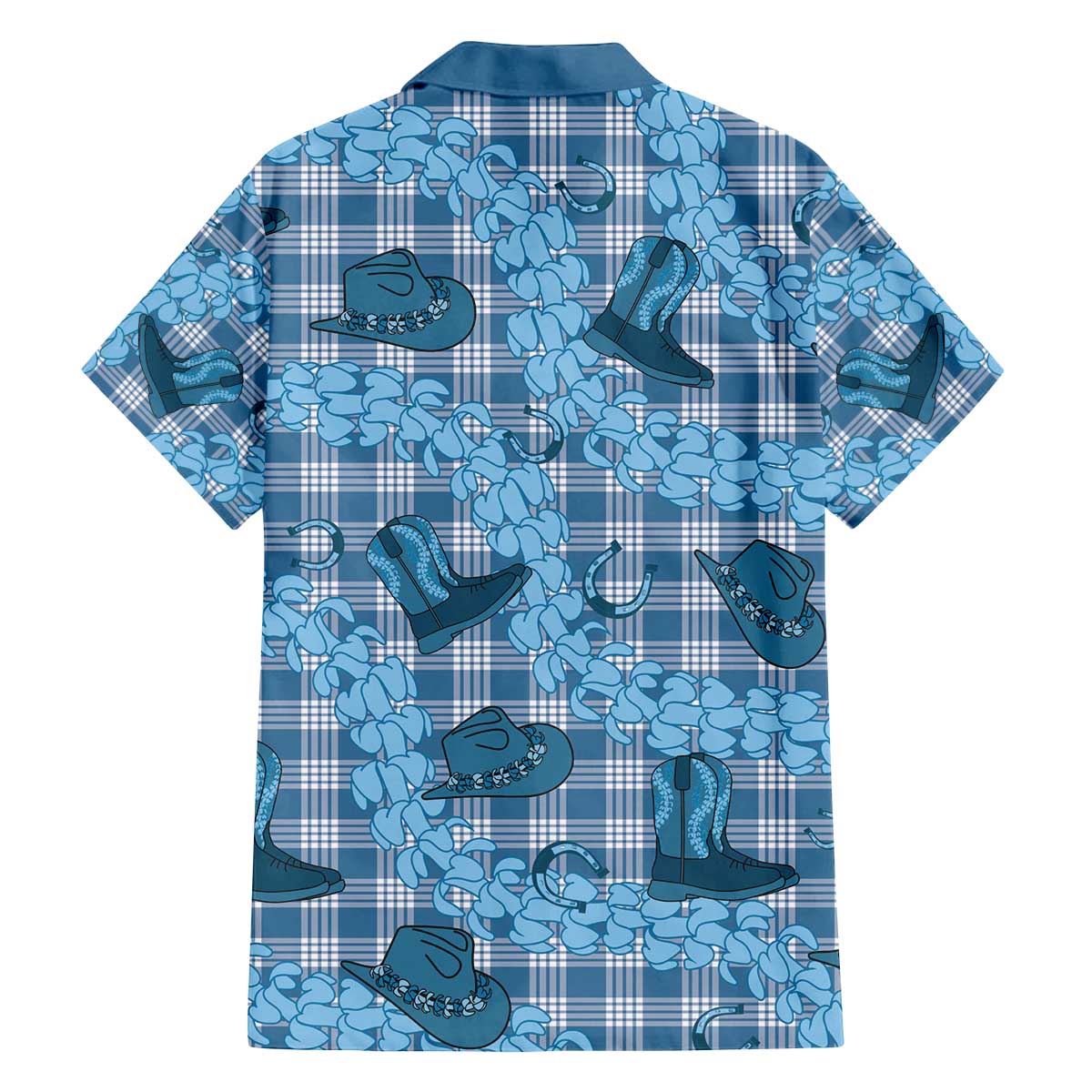 Cyan Palaka Hawaii Cowboy Family Matching Off The Shoulder Long Sleeve Dress and Hawaiian Shirt Puakenikeni Lei Paniolo Papale Seamless Vibes - Polynesian Pride