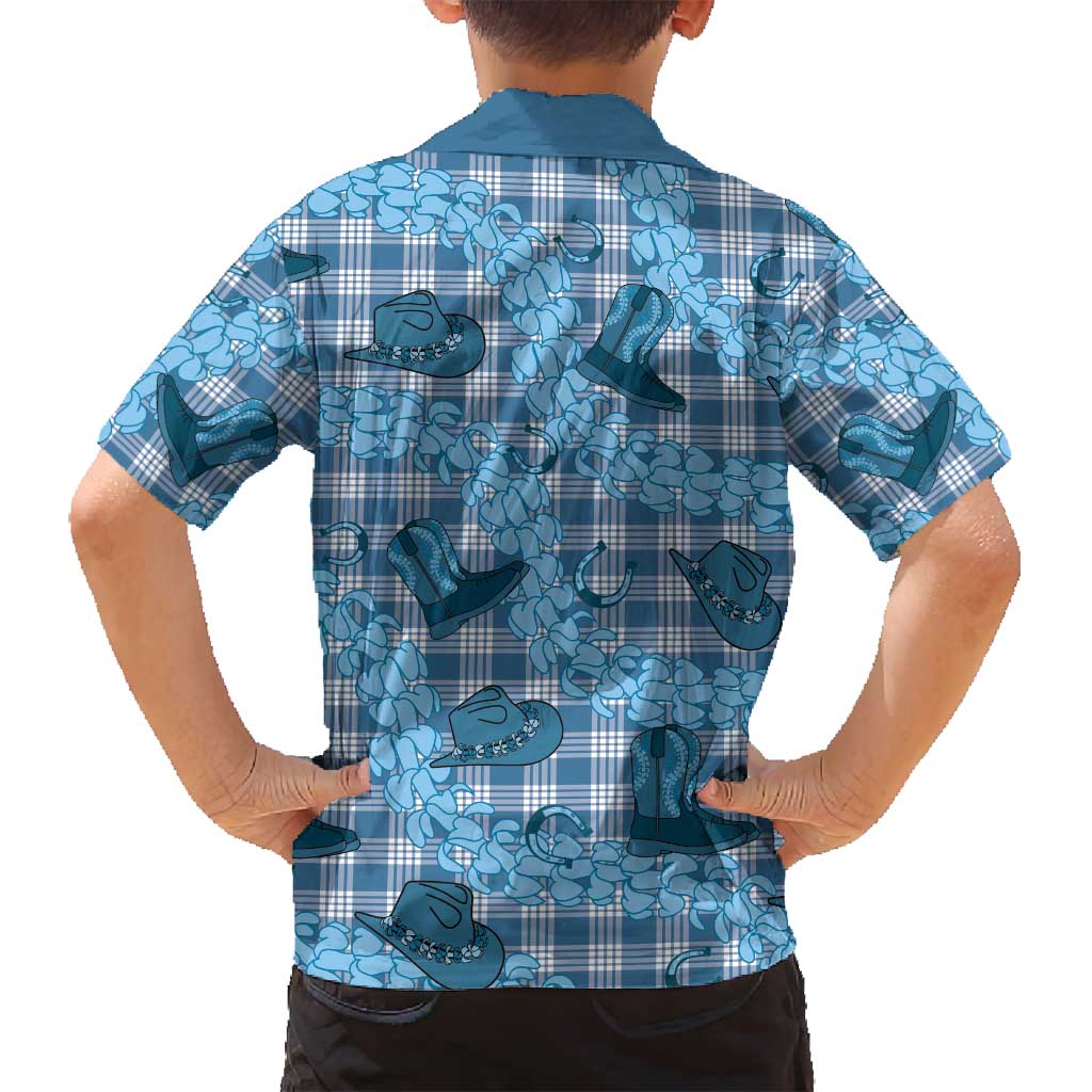 Cyan Palaka Hawaii Cowboy Family Matching Puletasi and Hawaiian Shirt Puakenikeni Lei Paniolo Papale Seamless Vibes - Polynesian Pride