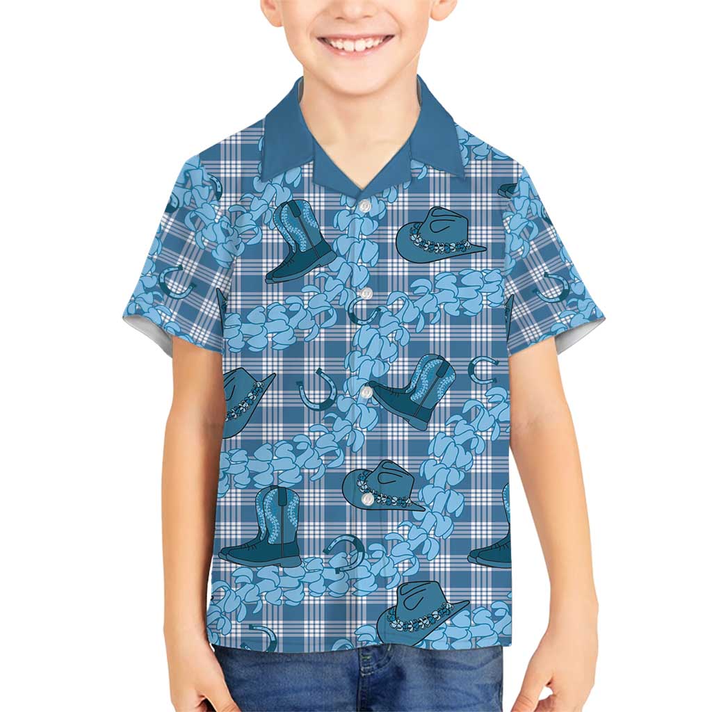 Cyan Palaka Hawaii Cowboy Family Matching Puletasi and Hawaiian Shirt Puakenikeni Lei Paniolo Papale Seamless Vibes - Polynesian Pride
