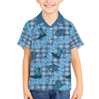 Cyan Palaka Hawaii Cowboy Family Matching Puletasi and Hawaiian Shirt Puakenikeni Lei Paniolo Papale Seamless Vibes - Polynesian Pride