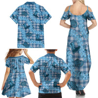 Cyan Palaka Hawaii Cowboy Family Matching Summer Maxi Dress and Hawaiian Shirt Puakenikeni Lei Paniolo Papale Seamless Vibes - Polynesian Pride