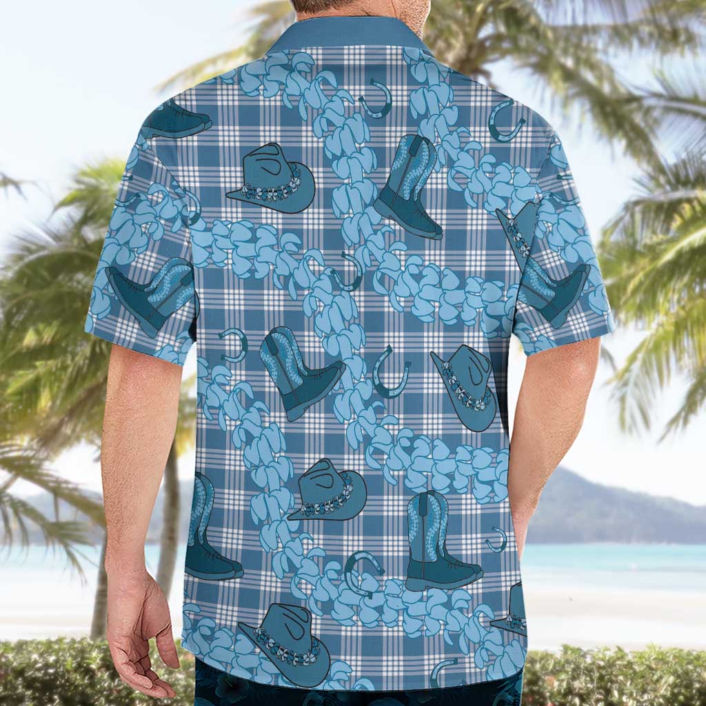 Cyan Palaka Hawaii Cowboy Hawaiian Shirt Puakenikeni Lei Paniolo Papale Seamless Vibes - Polynesian Pride
