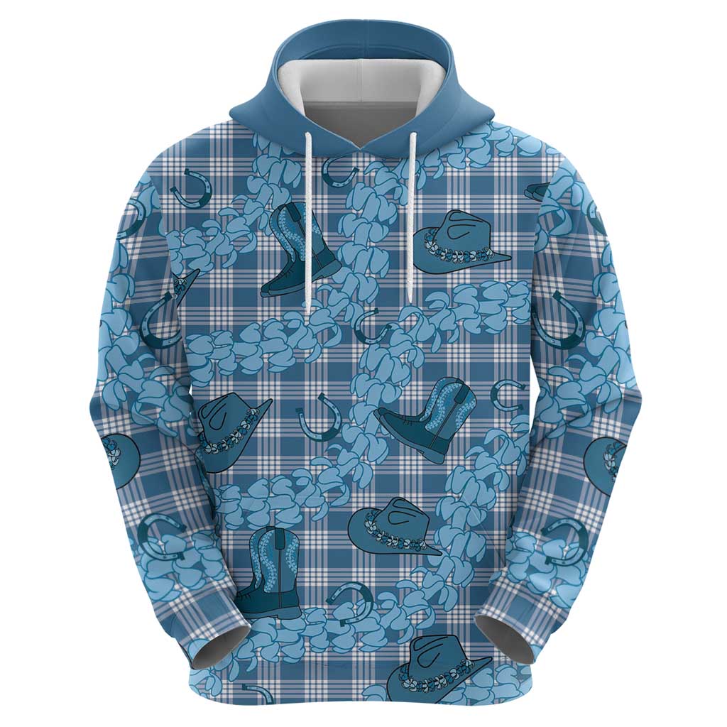 Cyan Palaka Hawaii Cowboy Hoodie Puakenikeni Lei Paniolo Papale Seamless Vibes - Polynesian Pride