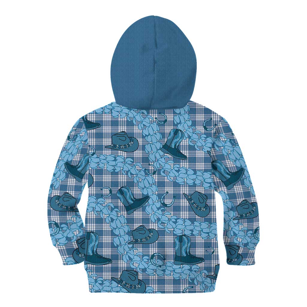 Cyan Palaka Hawaii Cowboy Kid Hoodie Puakenikeni Lei Paniolo Papale Seamless Vibes - Polynesian Pride