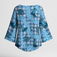 Cyan Palaka Hawaii Cowboy Kimono Sleeve Blouse Puakenikeni Lei Paniolo Papale Seamless Vibes - Polynesian Pride