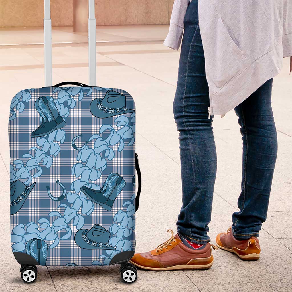 Cyan Palaka Hawaii Cowboy Luggage Cover Puakenikeni Lei Paniolo Papale Seamless Vibes - Polynesian Pride