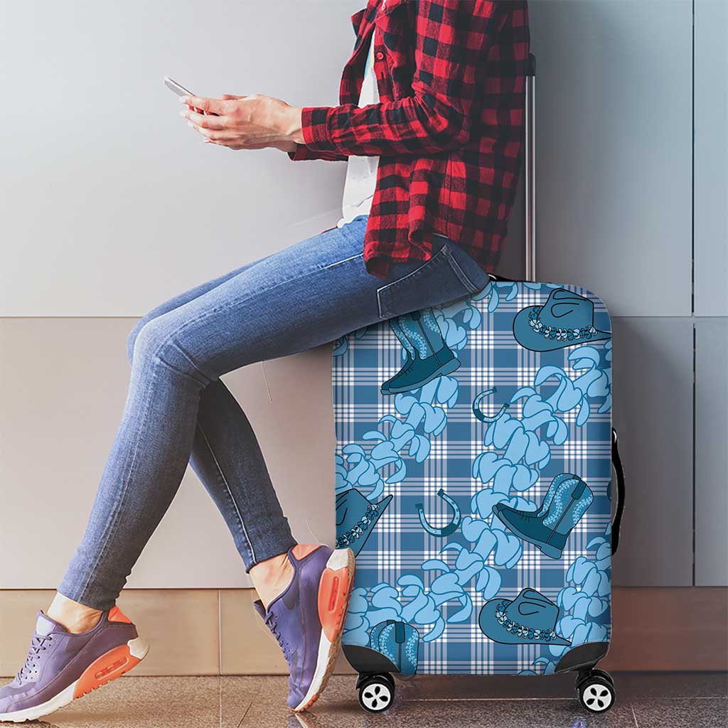 Cyan Palaka Hawaii Cowboy Luggage Cover Puakenikeni Lei Paniolo Papale Seamless Vibes - Polynesian Pride