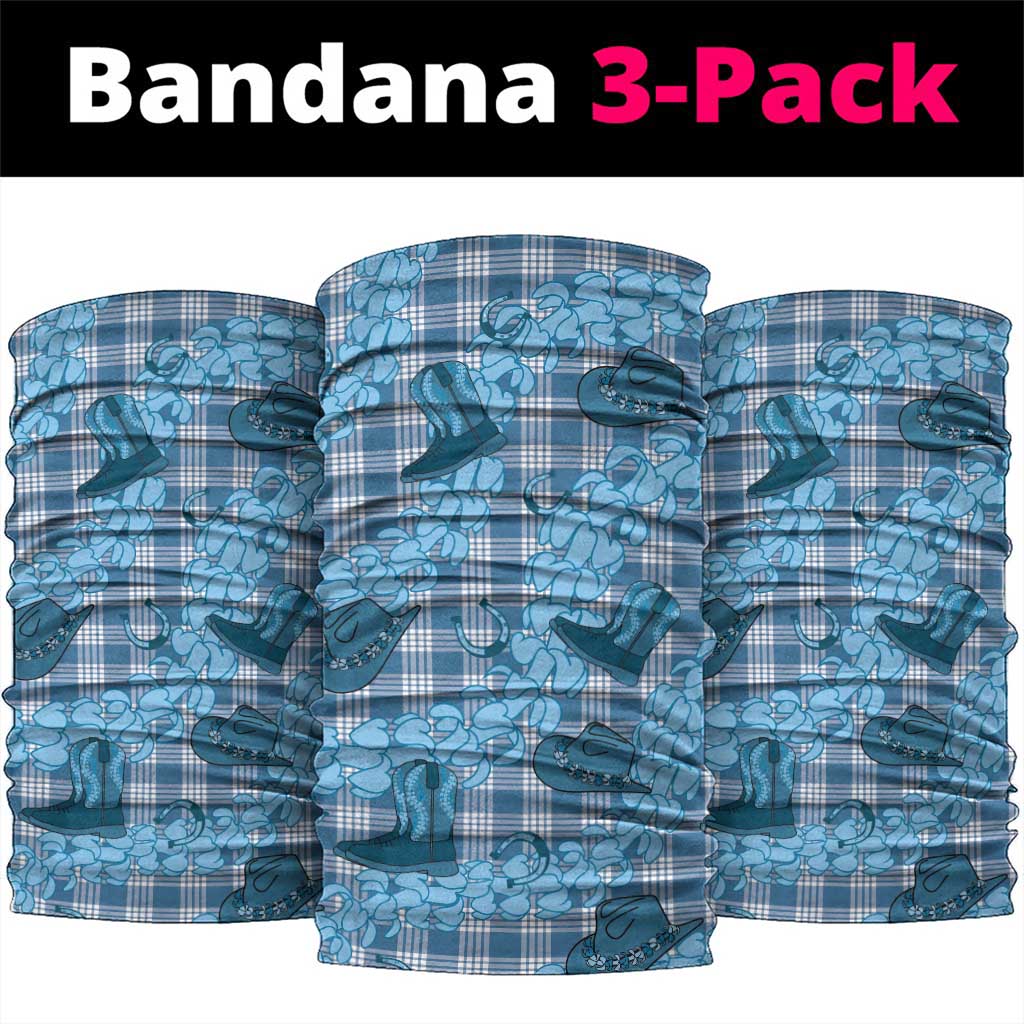 Cyan Palaka Hawaii Cowboy Neck Gaiter Puakenikeni Lei Paniolo Papale Seamless Vibes - Polynesian Pride