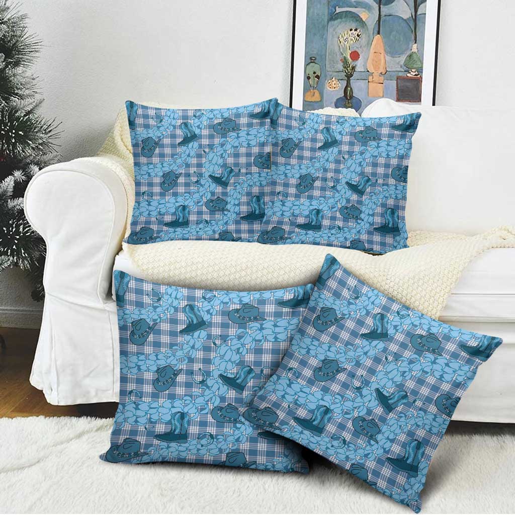 Cyan Palaka Hawaii Cowboy Pillow Cover Puakenikeni Lei Paniolo Papale Seamless Vibes - Polynesian Pride