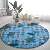 Cyan Palaka Hawaii Cowboy Round Carpet Puakenikeni Lei Paniolo Papale Seamless Vibes - Polynesian Pride