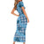 Cyan Palaka Hawaii Cowboy Short Sleeve Bodycon Dress Puakenikeni Lei Paniolo Papale Seamless Vibes - Polynesian Pride