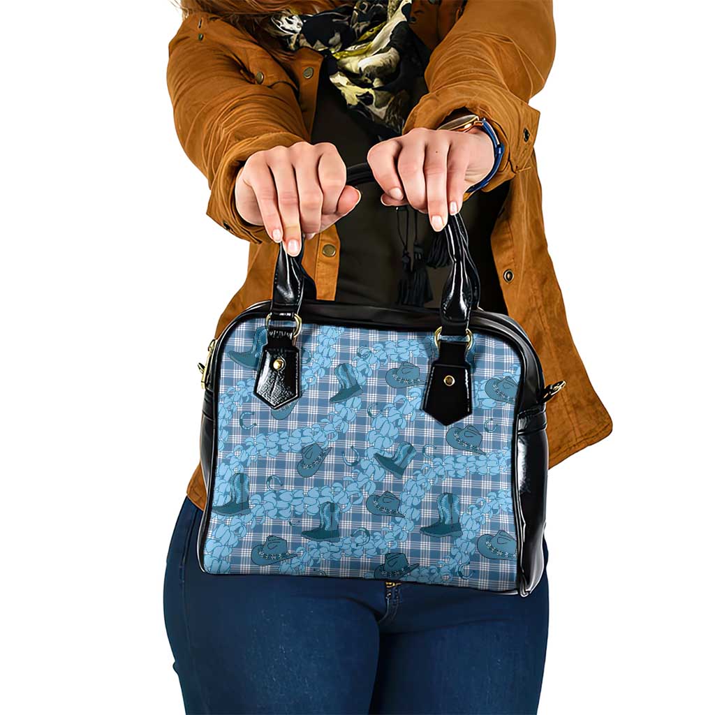 Cyan Palaka Hawaii Cowboy Shoulder Handbag Puakenikeni Lei Paniolo Papale Seamless Vibes - Polynesian Pride